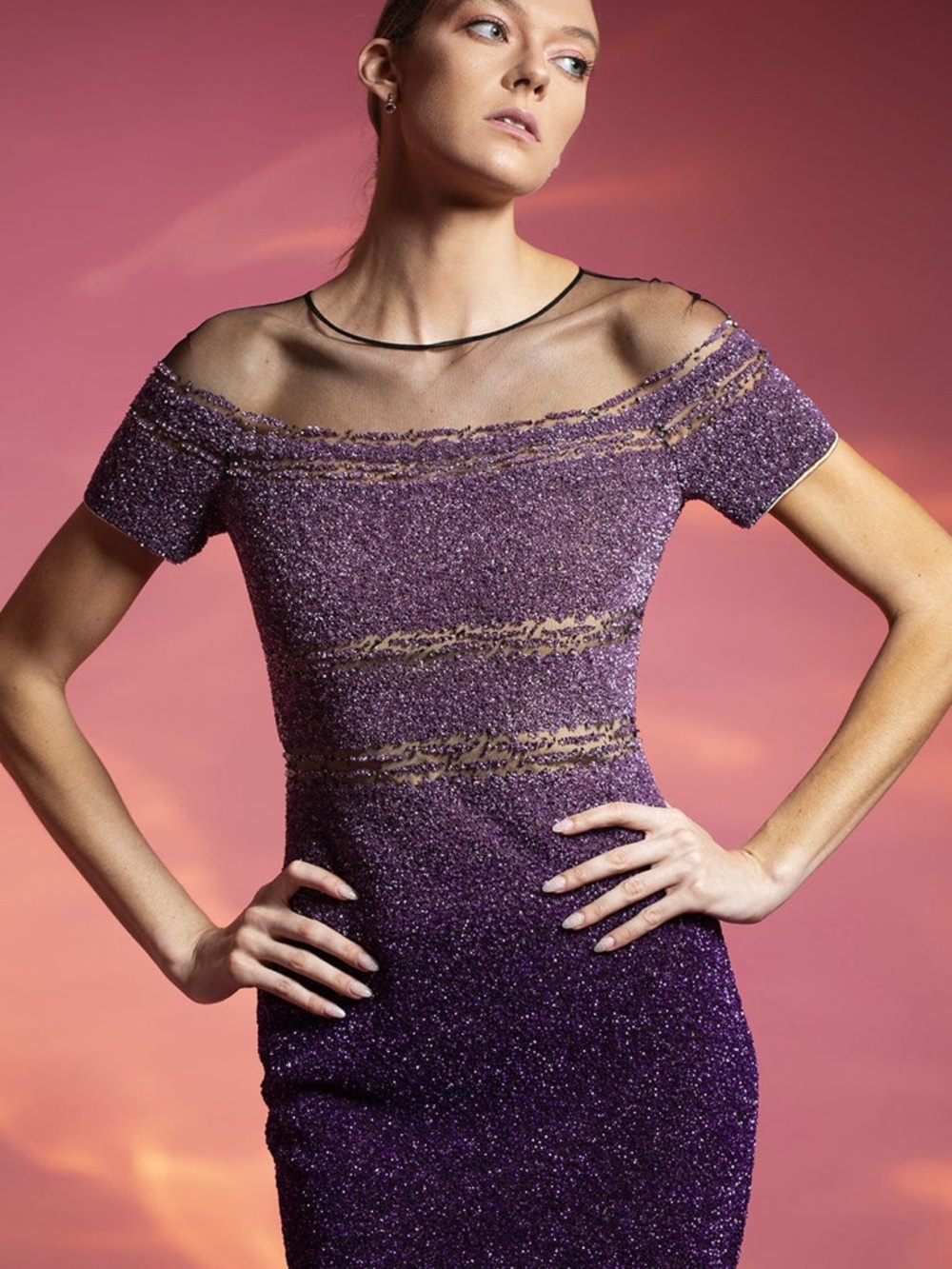 $4,895 Pamella Roland Sequined Ombre Illusion Gown Size 14 100% Silk .Hang - Picture 12 of 13
